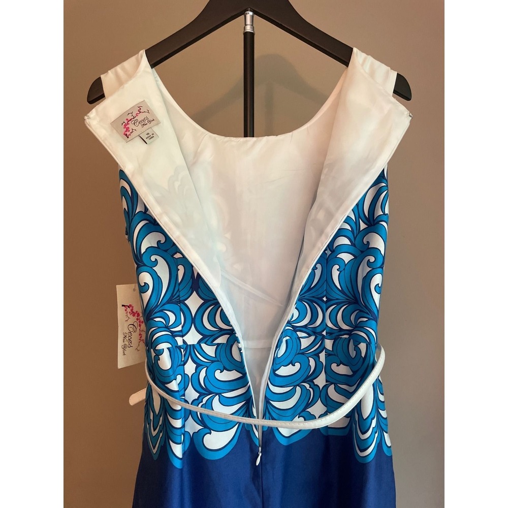 Blue White Sheath Dress Women's Size 10 Cece's New York Retro Preppy NWT - Picture 4 of 9